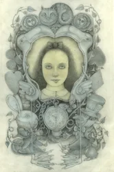 Portret van Alice in spiegel, 2022 (grafiet, kleurpotloden, aquarel)