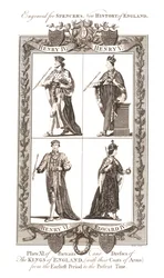 Portretten en jurken van de koningen van Engeland met wapenschilden, 1784