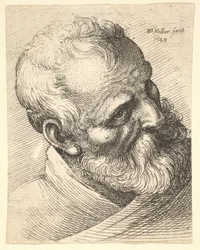 Bejaarde man met baard en scheef hoofd, 1645