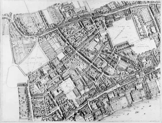 Vogelvluchtplan van het westelijke centrale district van Londen, 1660-6