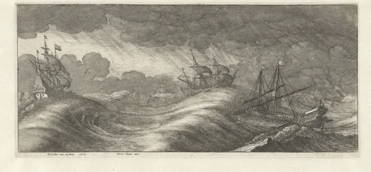 Galei en andere schepen in een zeestorm