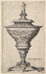 Sierlijke beker op voeten van maskers, 1645