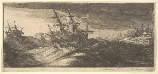 Oorlogsschip en een spuitende walvis, 1665