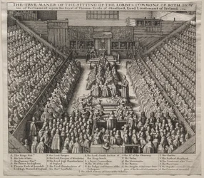 Westminster Hall, interieur, met het proces van de Graaf van Strafford