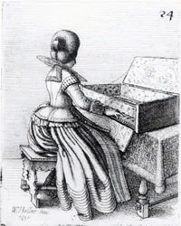Vrouw die speelt op een toetsenbord, 1635