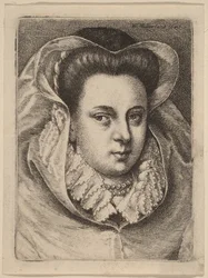 Vrouw met witte sluier en zwarte hoed (Maria Stuart?)