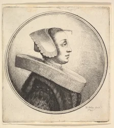 Vrouw met ronde kraag, kap en haarspeld, in profiel naar rechts, 1645
