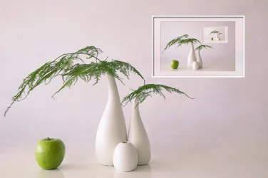 Minimalistisch stilleven met groene appel