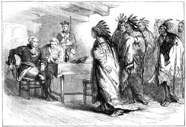 Bezoek van Pontiac en de Indianen aan Majoor Gladwin, 1763 ca. 1880
