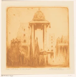 Binnenhof van een tempel in Brits-Indië