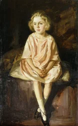 Portret van Miss Vincent zittend in een roze jurk