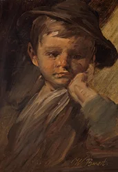 Portret van een jongen met grote hoed