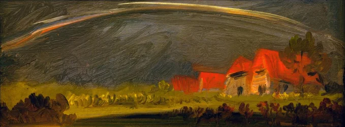 Onweerlandschap met regenboog
