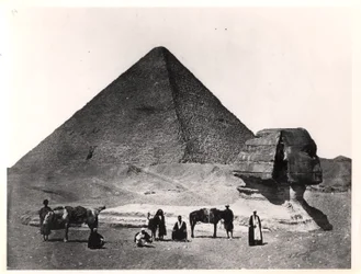 De Sfinx en de Grote Piramide van Khufu in Gizeh, c.1860