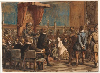 Chr. 4. laat de beul de ordeketen en het zwaard van de vervalser Christopher Rosenkrantz afnemen