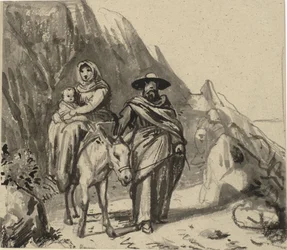 De Heilige Familie, tussen rotsen op weg naar Egypte