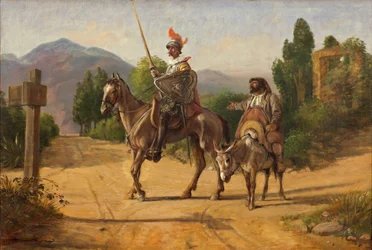 Don Quichot en Sancho Panza bij een kruispunt