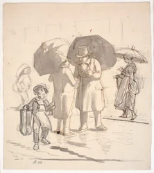 Straatscène in de regen