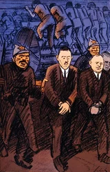 Karikatuur van Duitse ingenieurs in Rusland, uit 