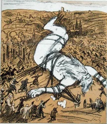 Vader Rijn, karikatuur van de Ruhr-bezetting door de Fransen, uit 