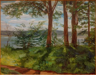 Landschap aan de Starnberger See met drie bomen