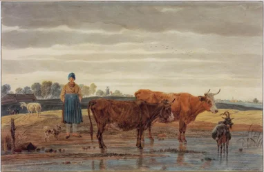 Boerin met Weidevee bij het Water