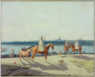 Ruiter aan de Isar oever voor München