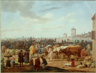 Veemarkt aan de rand van een stad