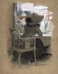 Portret van een vrouw zittend aan een tafel, ca. 1896