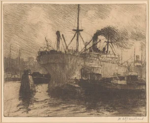 Afgemeerde schepen in de haven van Rotterdam