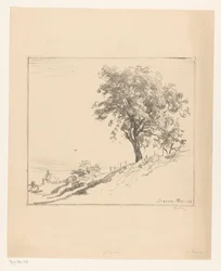 Landschap met boom op een dijk te Dieren