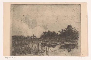 Plas met riet en watermolen, bij Giethoorn