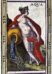 Water, een van de vier elementen, weergegeven in de Atlas van W. Blaeu gedrukt in Amsterdam in 1655.