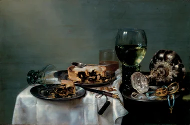 Ontbijttafel met bramentaart, schilderij van Willem Claesz Heda (1594-1680), 1631, afmetingen 54 x 82 cm, Staatliche Kunstsammlungen Dresden, Dresden