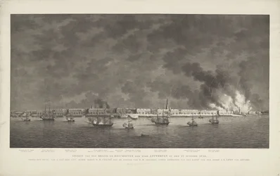 Gezicht van de brand en beschieting van de stad Antwerpen op 27 oktober 1830