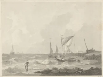 Vissersboten bij een havenhoofd