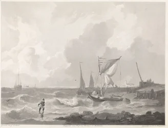 Vissersboten bij een havenhoofd