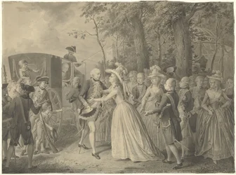 Ontmoeting van prinses Wilhelmina met haar broer koning Frederik III van Pruisen te Kleef, 1788