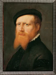 Portret van een man met baard en pet (schilderij op eikenhout)