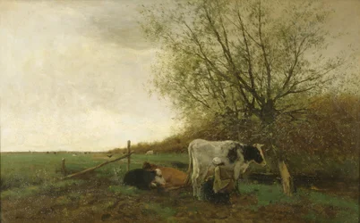 Melktijd (olieverf op doek)