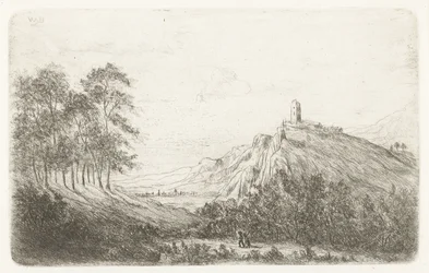 Berglandschap met kasteel op bergtop