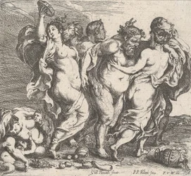 De dronken Silenus, vergezeld door nimfen en saters, 1632