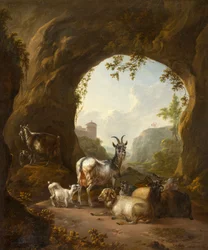 Geiten en schapen in een grot
