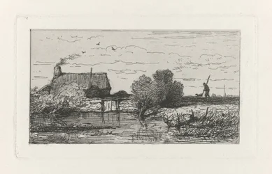 Gezicht op een boerderij aan het water