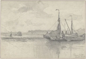 Vissersboten in een landschap te Papendrecht