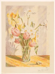 Tulpen en narcissen in een vaas
