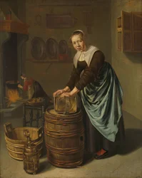 Vrouw die een schip schuurt