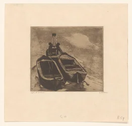 Sleepboot met twee schuiten