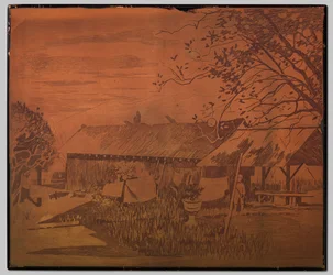 Gambar, lang bijgebouw, drogende was op de voorgrond