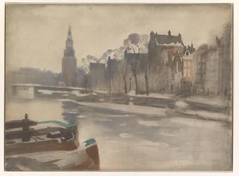 Gezicht over de Oude Schans op de Montelbaanstoren